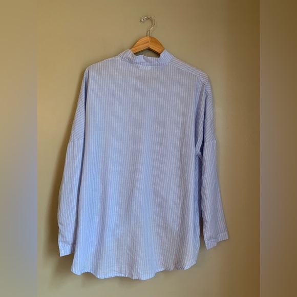 Pol popover blouse bohemian shirt pinstripe coastal grandma minimalist spring - Picture 5 of 8